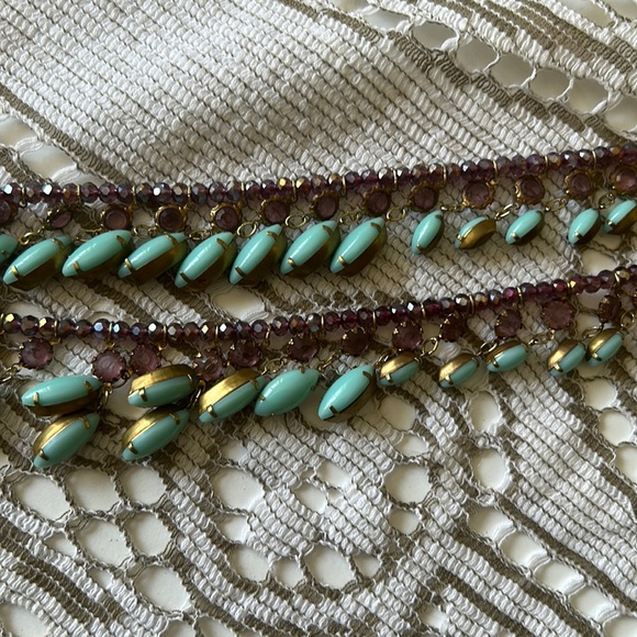 Turquoise and Amethyst Stone Beaded Boho Collar Necklace by Anthropologie - NWT - Picture 2 of 8
